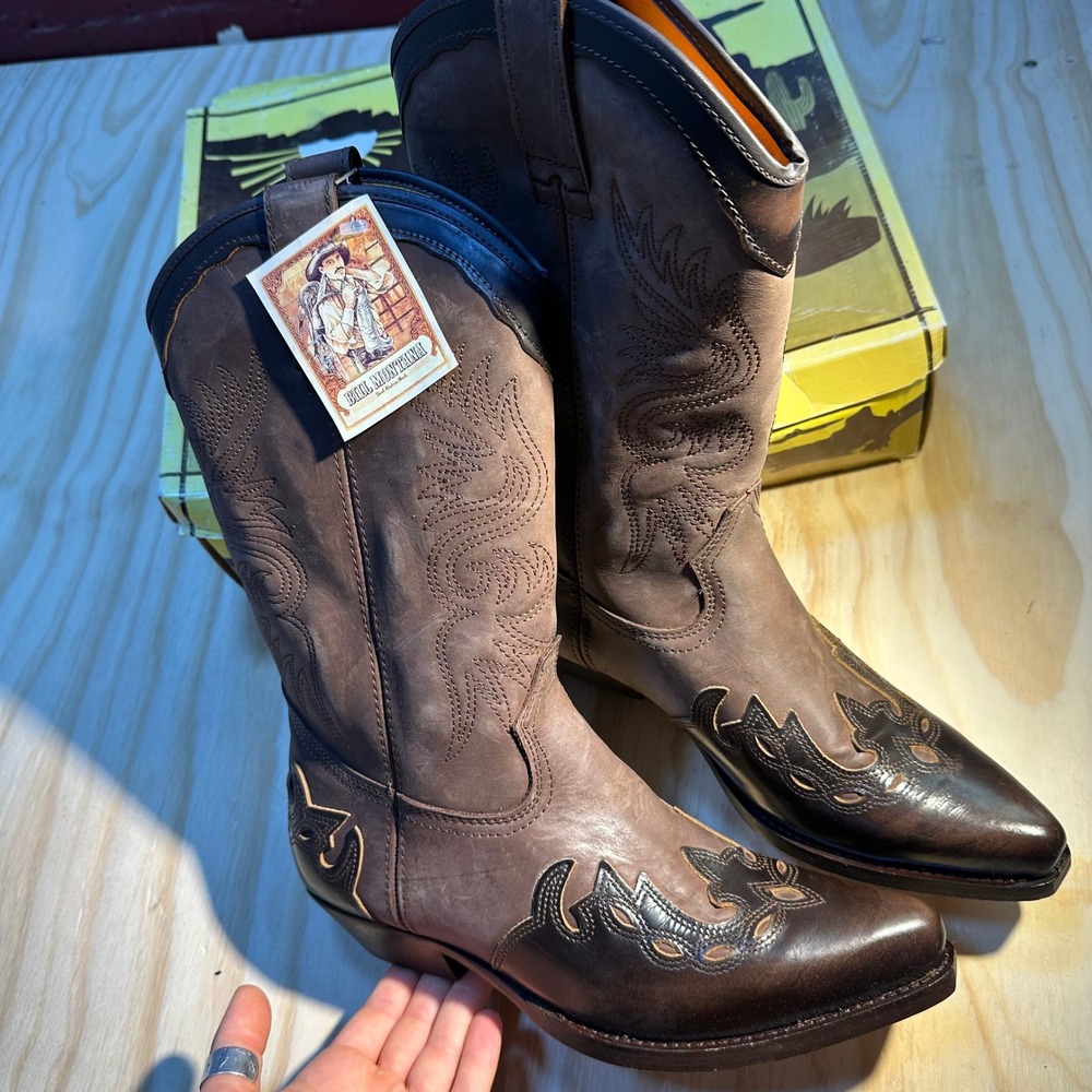 Bill Montana Mens Brown Leather Western Cowboy Boots Size 42 Euro 9 US